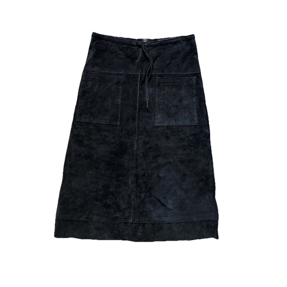 Vintage Dollhouse Suede Leather Midi Skirt Y2K 90s Black Carpenter Long Small